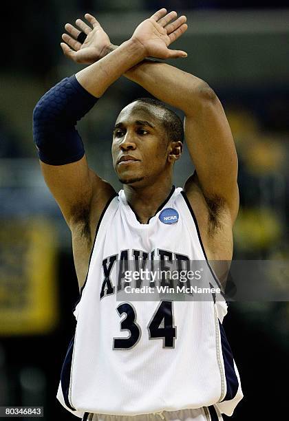 Stanley Burrell of the Xavier Musketeers looks on against the Purdue Boilermakers during the second round of the West Regional as part of the 2008...