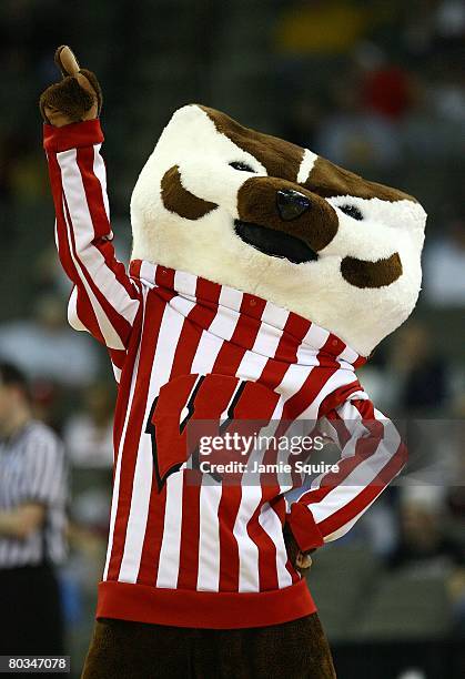 Bucky the Badger, mascot for the Wisconsin Badgers performs against the Cal State Fullerton Titans during the Midwest Region first round of the 2008...