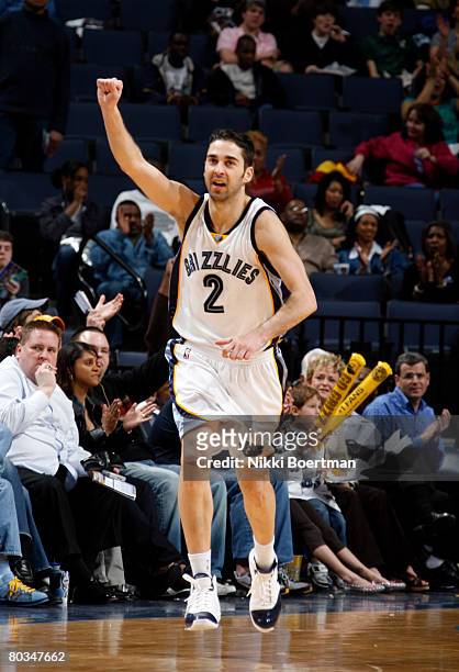 Juan Carlos Navarro of the Memphis Grizzlies celebrates their win against the Sacramento Kings at FedExForum March 22, 2008 in Memphis, Tennessee....