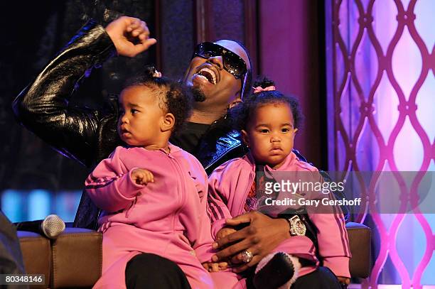 Rapper Sean "Diddy" Combs with his children D'Lila Star Combs and Jessie James Combs are seen taping MTV's "Making The Band 4" season finale event at...