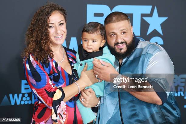 Khaled, Nicole Tuck, and Asahd Tuck Khaled arrives at the 2017 BET Awards at Microsoft Theater on June 25, 2017 in Los Angeles, California.