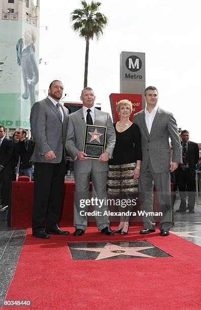 Triple H, Vince McMahon, Linda McMahon, and Shane McMahon at the 2,357th Star on the Hollywood Walk of Fame ceremony honoring Vince McMahon held on...