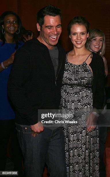 Cash Warren, left, and actress Jessica Alba attends NBA player Baron Davis' birthday at Stone Rose Lounge on March 22, 2008 in Beverly Hills, CA.