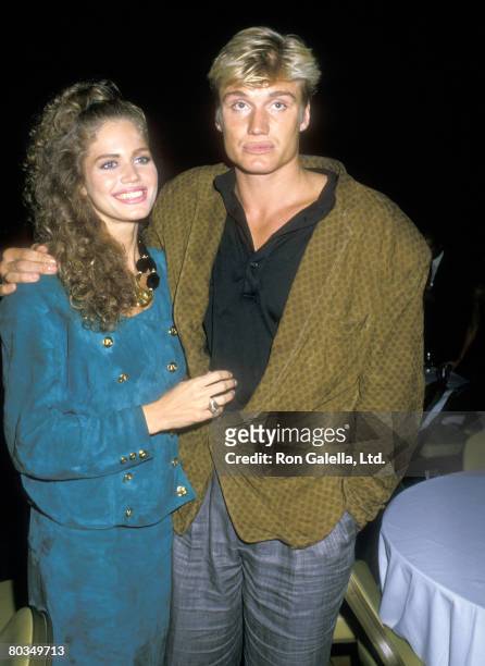 Actor Dolph Lundgren and girlfriend Model Paula Barbieri attend the Mike Tyson vs Michael Spinks Fight on June 27, 1988 at Trump Plaza Hotel and...