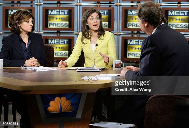 Erin Burnett , anchor of CNBC's "Street Signs," speaks as Maria Bartiromo , anchor of CNBC's "Closing Bell with Maria Bartiromo," and moderator Tim...
