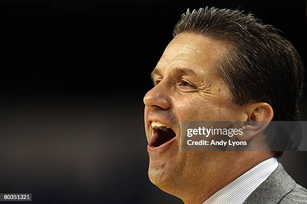 Head coach John Calipari of the Memphis Tigers reacts on the sideline during the game against the Texas-Arlington Mavericks during the first round of...