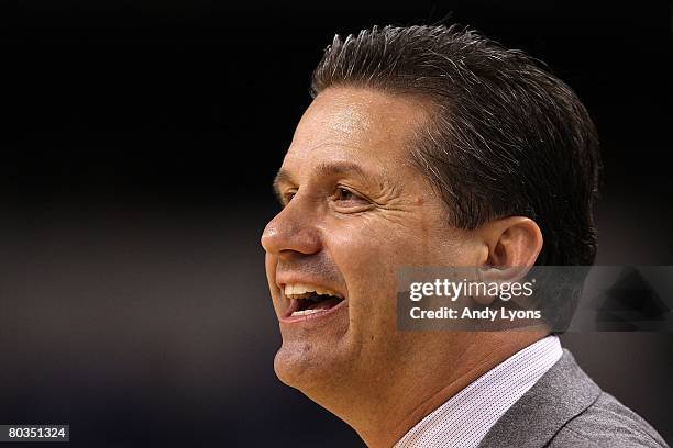 Head coach John Calipari of the Memphis Tigers reacts on the sideline during the game against the Texas-Arlington Mavericks during the first round of...