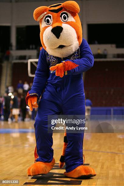 The Memphis Tigers mascot on the court against the Texas-Arlington Mavericks during the first round of the South Regional as part of the 2008 NCAA...