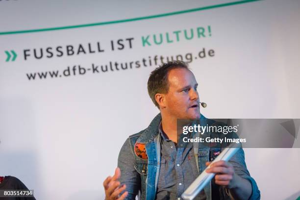 President of St. Pauli Oke Goettlich talks during the DFB Culture Foundation - Jubilee Meeting at Millerntor Stadium on June 29, 2017 in Hamburg,...