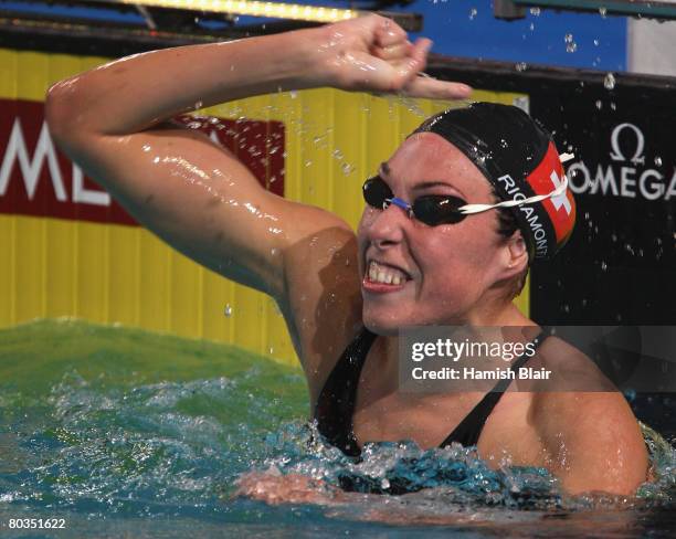 Flavia Rigamonti of Switzerland celebrates winning the gold medal in the final of the Women's 1500m Freestyle during day eleven of the 29th LEN...