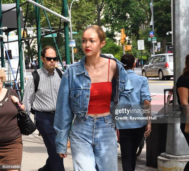 Model Gigi Hadid is seen walking in Soho on June 29, 2017 in New York City.