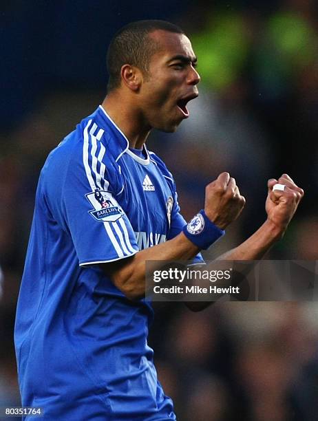 Ashley Cole of Chelsea celebrates victory following during the Barclays Premier League match between Chelsea and Arsenal at Stamford Bridge on March...