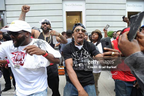 Friends and admirers of Prodigy gather outside of the Frank E. Campbell Funeral Chapel in New York City for the hip hop icon's funeral on June 29,...