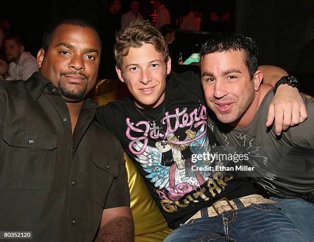 Actor Alfonso Ribeiro, IRL driver Marco Andretti and Anthony Fedele, attend Andretti's 21st birthday party at the Playboy Club at the Palms Casino...