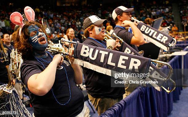 Members of the Butler Bulldogs pep band play during their game against the Tennessee Volunteers during the second round of the East Regional as part...