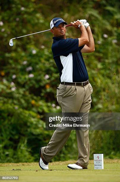 Brenden Pappas hits his tee shot on the 7th hole during the final round of the Puerto Rico Open presented by Banco Popular held on March 23, 2008 at...