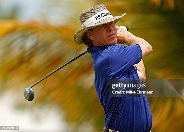 Briny Baird hits his tee shot on the 10th hole during the final round of the Puerto Rico Open presented by Banco Popular held on March 23, 2008 at...