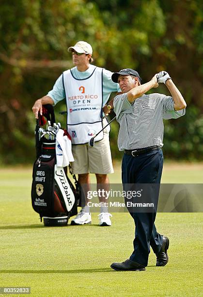 Greg Kraft hits his approach on the 14th hole during the final round of the Puerto Rico Open presented by Banco Popular held on March 23, 2008 at...