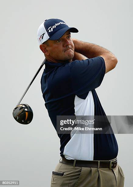 Brenden Pappas hits his tee shot on the 11th hole during the final round of the Puerto Rico Open presented by Banco Popular held on March 23, 2008 at...