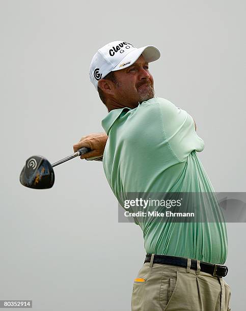 Jerry Kelly hits his tee shot on the 11th hole during the final round of the Puerto Rico Open presented by Banco Popular held on March 23, 2008 at...