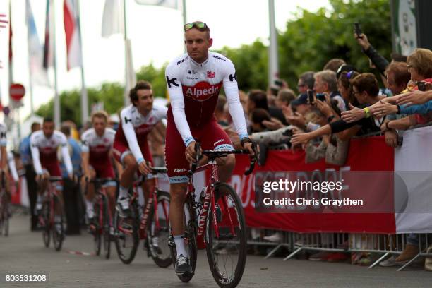 Team Katusha Alpecin rides during the team presentation for the 2017 Le Tour de France on June 29, 2017 in Duesseldorf, Germany.