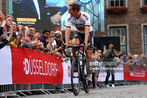 Marcus Burghardt of Germany and Bora-hansgrohe rides during the team presentation for the 2017 Le Tour de France on June 29, 2017 in Duesseldorf,...