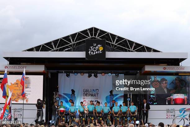 Italian Road Race Champion Fabio Aru of Italy and the Astana Pro Team attends the 2017 Tour de France Team Presentation on June 29, 2017 in...