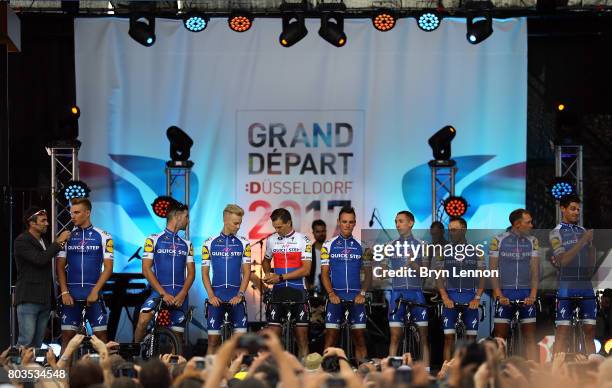 The Quick-Step Floors team attend the 2017 Tour de France Team Presentation on June 29, 2017 in Duesseldorf, Germany.