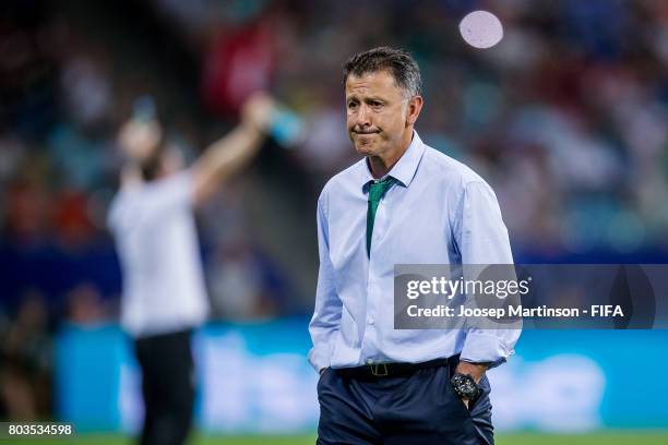 Head Coach Juan Carlo Osorio of Mexico reacts after Timo Werner of Germany scores his teams third goal during FIFA Confederations Cup Russia...