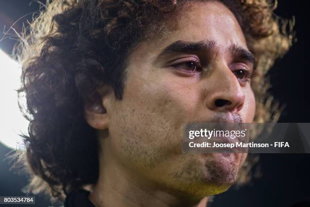 Guillermo Ochoa of Mexico looks on after the FIFA Confederations Cup Russia semi-final match between Germany and Mexico at Fisht Olympic Stadium on...