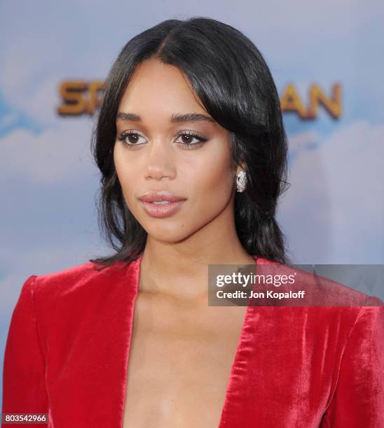 Actress Laura Harrier arrives at the Los Angeles Premiere "Spider-Man: Homecoming" at TCL Chinese Theatre on June 28, 2017 in Hollywood, California.