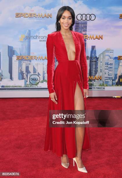 Actress Laura Harrier arrives at the Los Angeles Premiere "Spider-Man: Homecoming" at TCL Chinese Theatre on June 28, 2017 in Hollywood, California.