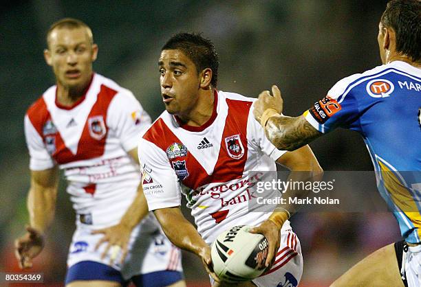 Rangi Chase of the Dragons looks to pass during the round two NRL match between the St George Illawarra Dragons and the Gold Coast Titans at WIN...
