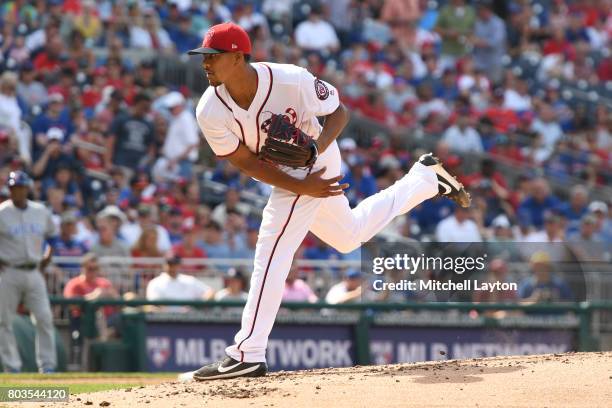 Joe Ross of the Washington Nationals pitches in the second inning during a baseball game against the Chicago Cubs at Nationals Park on June 29, 2017...