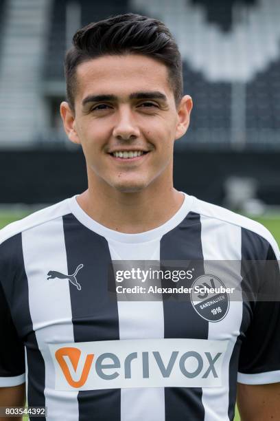 Eroll Zejnullahu poses during the team presentation at on June 29, 2017 in Sandhausen, Germany.