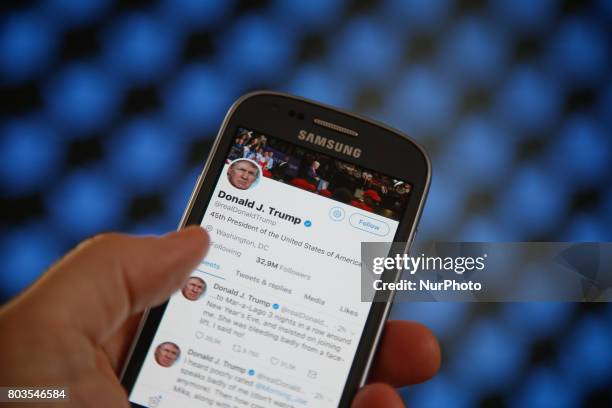 The Twitter timeline of US president Donald Trump is seen on 29 June in Bydgoszcz,Poland after he insulted TV show host Mika Brzezinski on the...