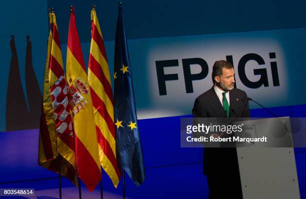 King Felipe VI of Spain attends the 'Princesa de Girona' foundation awards held at the Palacio de Congressos de Girona on June 29, 2017 in Girona,...