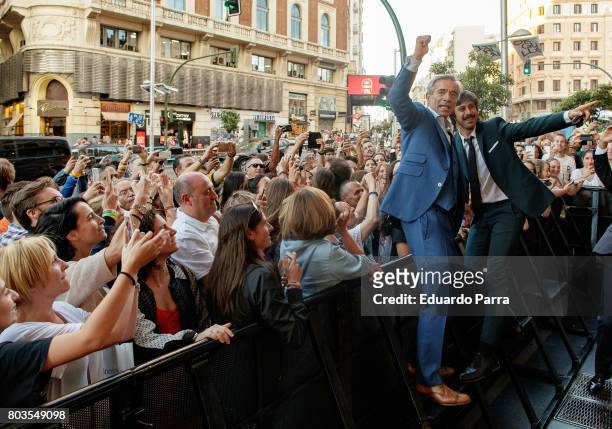 Actors Imanol Arias and Hugo Silva attend the 'Despido procedente' photocall at Callao cinema on June 29, 2017 in Madrid, Spain.
