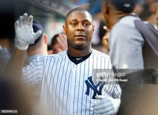 Chris Carter of the New York Yankees in action against the Boston Red Sox at Yankee Stadium on June 7, 2017 in the Bronx borough of New York City....