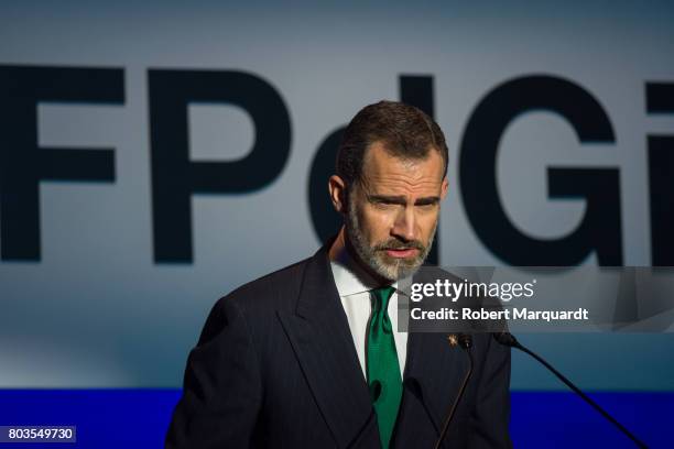 King Felipe VI of Spain attends the 'Princesa de Girona' foundation awards held at the Palacio de Congressos de Girona on June 29, 2017 in Girona,...