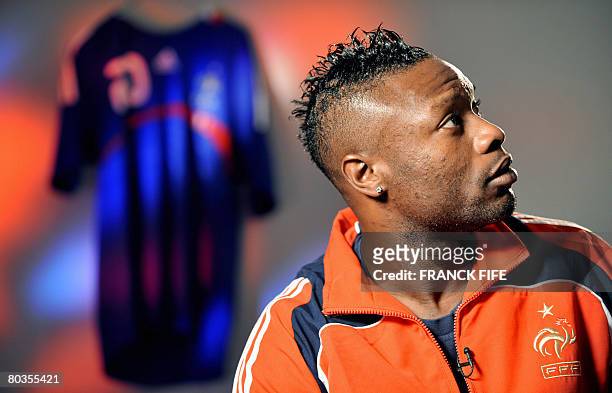 French football national team defender William Gallas gives a press conference on March 24, 2008 in Clairefontaine-en-Yvelines, near Paris, two days...