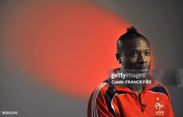 French football national team defender William Gallas gives a press conference on March 24, 2008 in Clairefontaine-en-Yvelines, near Paris, two days...