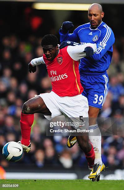 Kolo Toure of Arsenal battles with Nicolas Anelka of Chelsea during the Barclays Premier League match between Chelsea and Arsenal at Stamford Bridge...