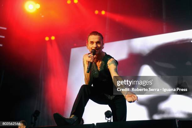 Dave Gahan leads the Depeche Mode in a concert of their Global Spirit Tour at Stadio Renato Dall'Ara on June 29, 2017 in Bologna, Italy.