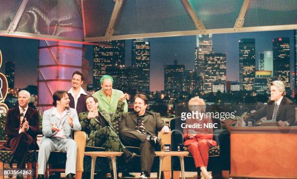 Pictured: Musical group the Mavericks and actress Gloria Stuart during an interview with host Jay Leno on March 10, 1998 --