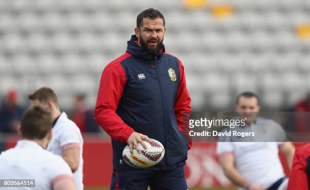 Andy Farrell the Lions defence coach looks on during the British & Irish Lions captain's run at Porirua Park on June 30, 2017 in Wellington, New...