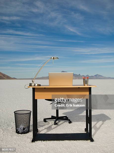 desk with laptop on salt flats, salt flats, utah, united states - laptop desert stock pictures, royalty-free photos & images