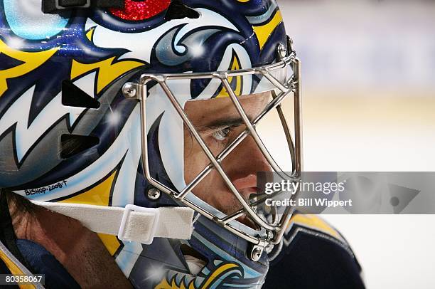 Ryan Miller of the Buffalo Sabres prepares to play against the Tampa Bay Lightning on March 19, 2008 at HSBC Arena in Buffalo, New York.