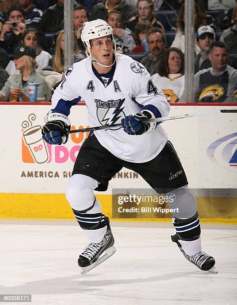 Vincent Lecavalier of the Tampa Bay Lightning skates against the Buffalo Sabres on March 19, 2008 at HSBC Arena in Buffalo, New York.