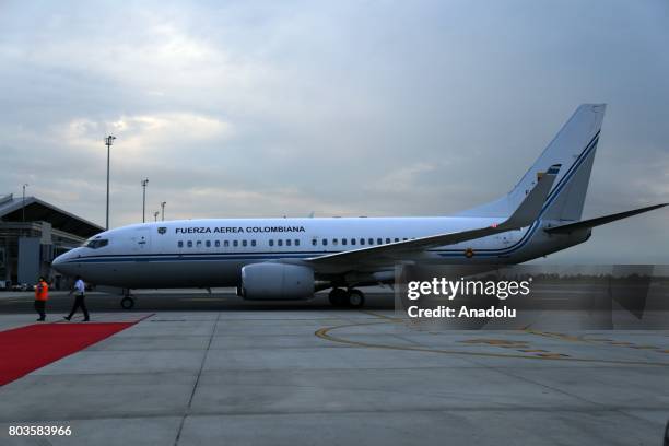 Plane of Colombian President Juan Manuel Santos arrives at Alfonso Bonilla Aragon International Airport to attend the12th Pacific Alliance Summit...